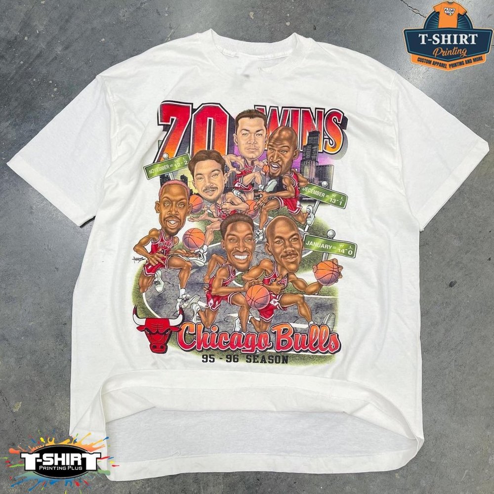 Vintage Chicago Bulls 72-10 Caricature Shirt, NBA Basketball Shirt, American Spo
